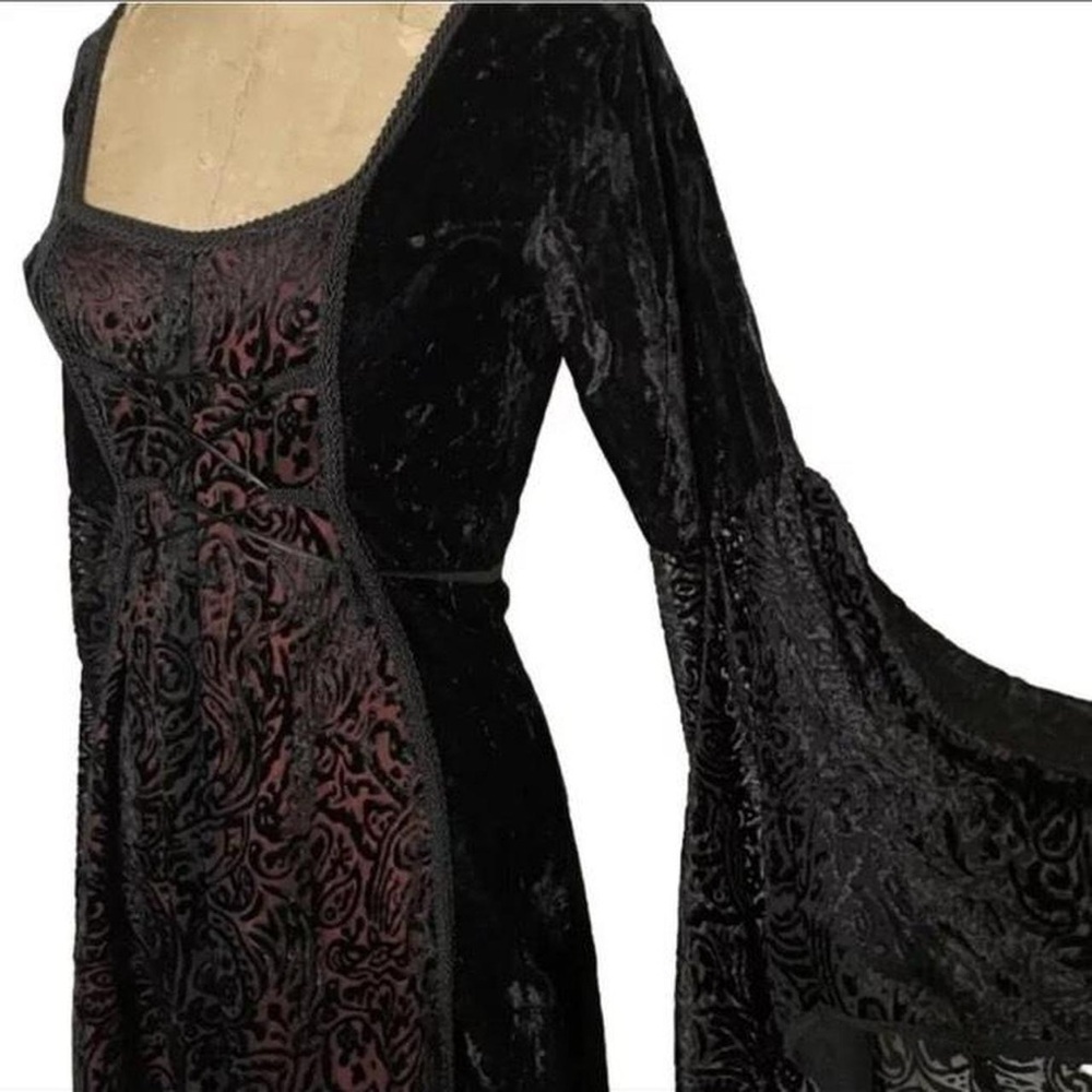 Lip Service vintage Y2K velvet maxi dress - red inlay & bell sleeves Size Medium - Picture 4 of 8